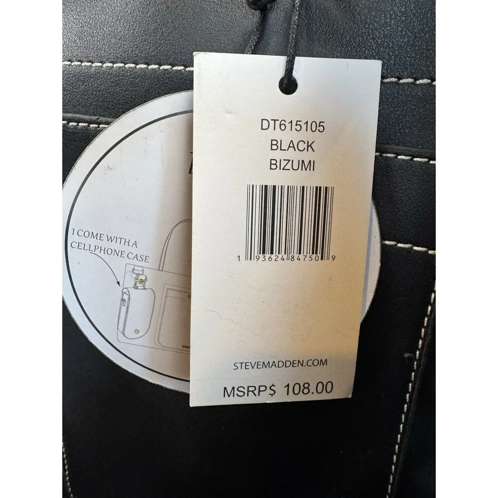 NWT Steve Madden Black Bizumi 3-Piece Tote Crossbody and Phone Bag